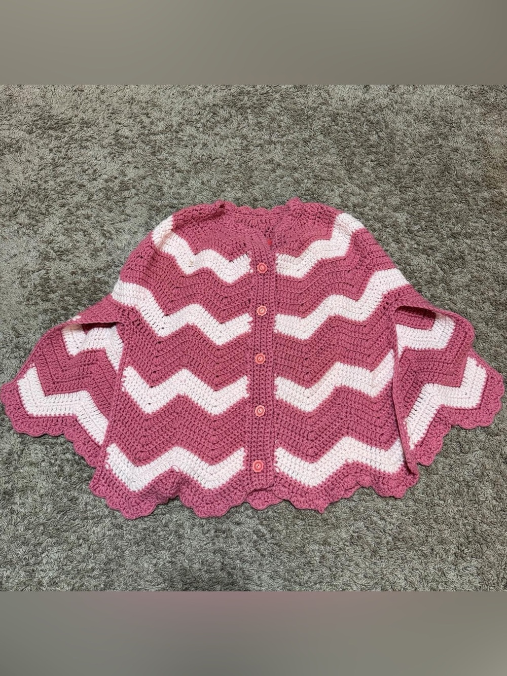 Handmade Pink Chevron Crochet Shawl with Buttons